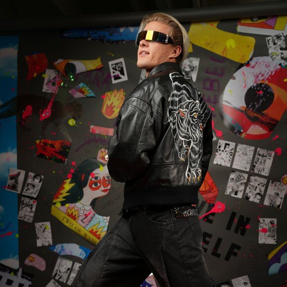 Vintage Hill & Archer Black Jacket – Hand-Painted Shiro Tora Tiger Art (M) - Picture 4 of 11